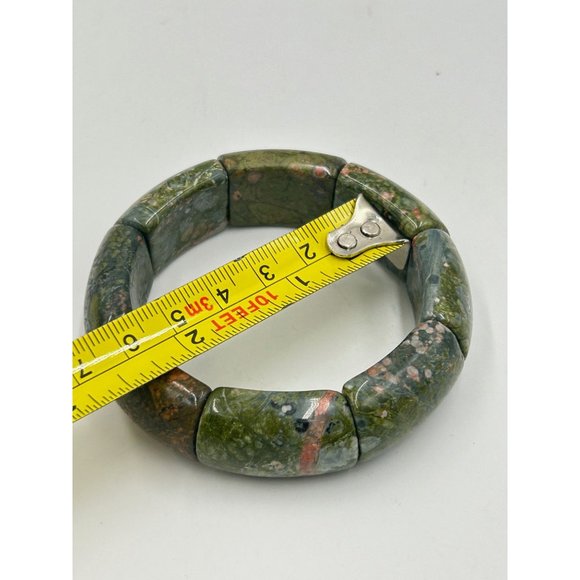 Vintage Green Semiprecious Stone Bracelet Elastic Stretch One Size Chunky Bangle - Picture 8 of 8